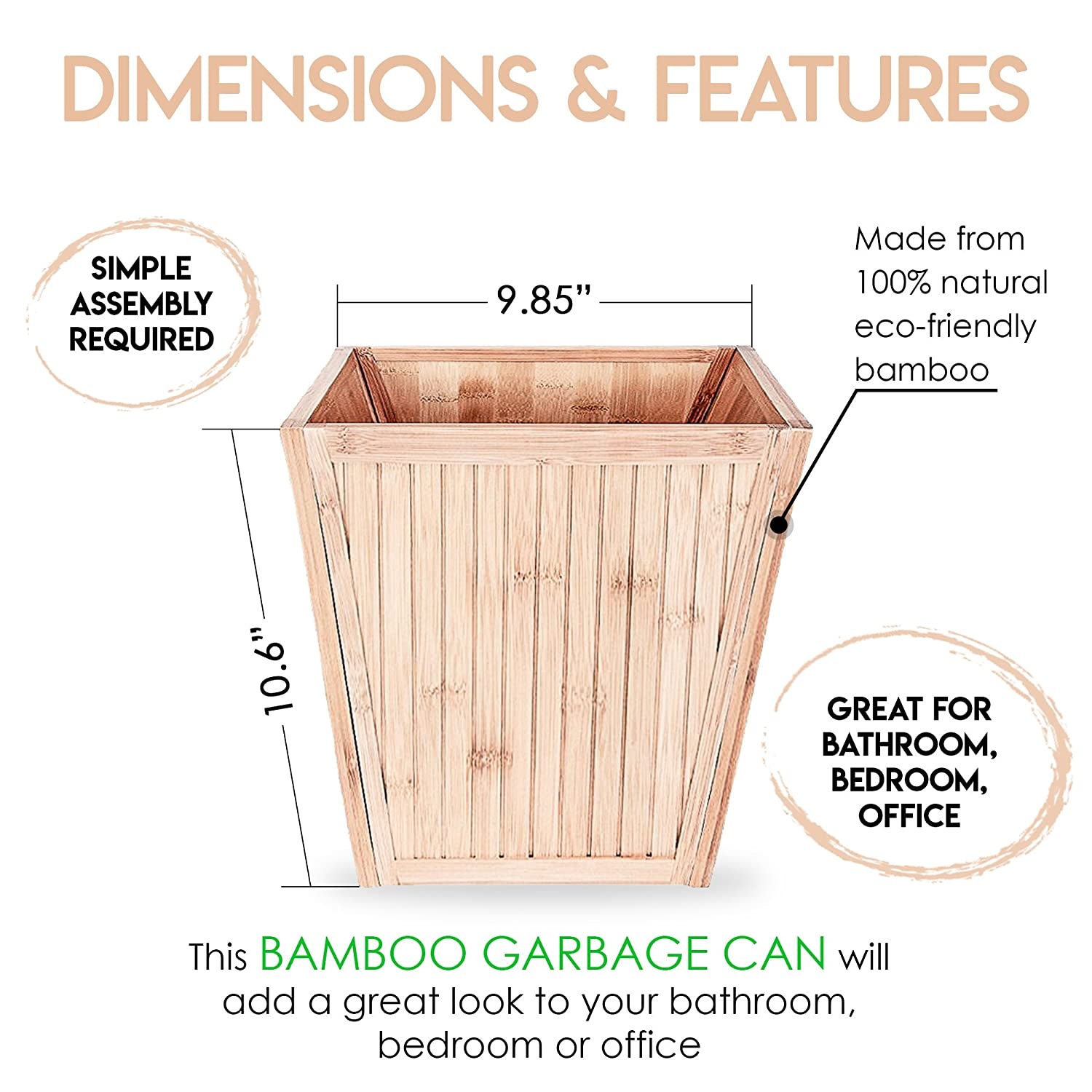 ToiletTree Products 100% Bamboo Wooden Wastebasket Trash Can ToiletTree Products 100% Bamboo Wooden Wastebasket Trash Can